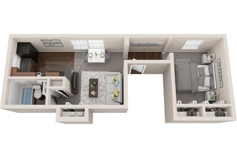 studio, 425sf 3d floor plan  at Kenilworth at Charles Apartments, Towson, 21204